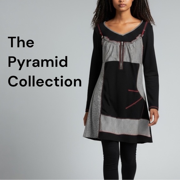 The Pyramid Collection Dresses & Skirts - The Pyramid Collection Black Patchwork Tunic Dress Boho Gothic Artsy Long Sleeve